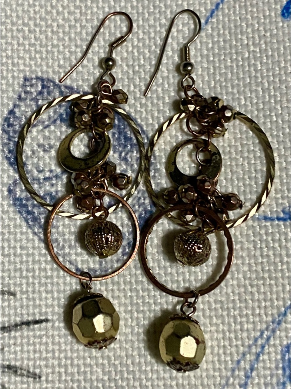 Source Unknown Gold-Tone Multi-Hoop Dangle Earrings with Beaded Drops